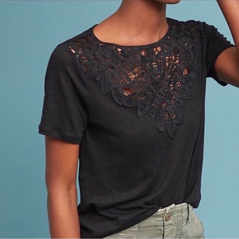 James Coviello Anthropologie black lace shirt m